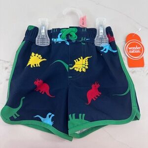 wonder nation Navy Swim Shorts with Multicolor Dinosaur Print